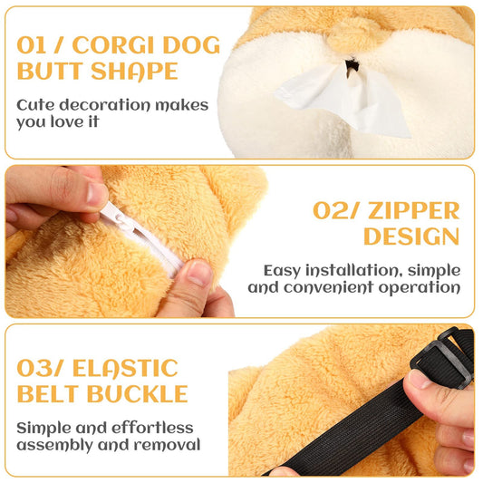 Tissue Box Cover Soft Adorable Corgi Butt Shaped Creative Storage Bag Hanging Pouch Tissue Box Wrapper For Car Home - Zeedeey - All stuffs go, go figure