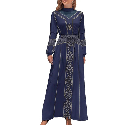 Design Long Sleeve High Neck Long Dress - Zeedeey - All stuffs go, go figure