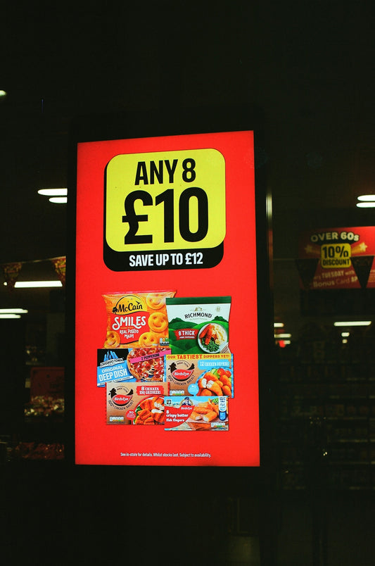 Supermarket promotion for any 8 items for £10.