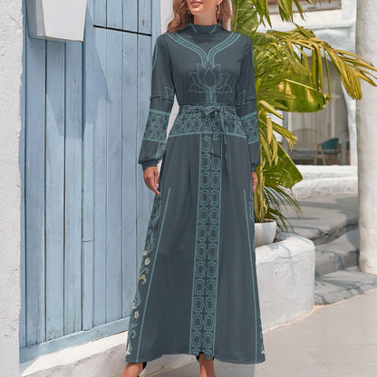 InterestPrint All Over Print Long Sleeve Maxi Dress - Zeedeey - All stuffs go, go figure