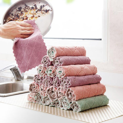 Printed Two-color Double-sided Absorbent Dish Cloth Non-stick Oil Hand Towel Thickening Wipe Tablecloth Kitchen Rag - Zeedeey - All stuffs go, go figure