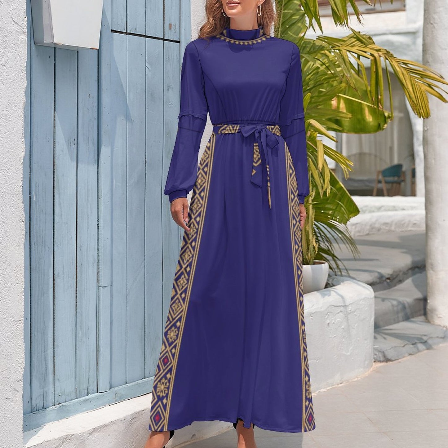 InterestPrint Long Sleeve High Neck All Over Print Dress Polyester Spandex - Zeedeey - All stuffs go, go figure