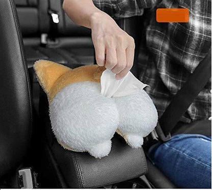 Tissue Box Cover Soft Adorable Corgi Butt Shaped Creative Storage Bag Hanging Pouch Tissue Box Wrapper For Car Home - Zeedeey - All stuffs go, go figure