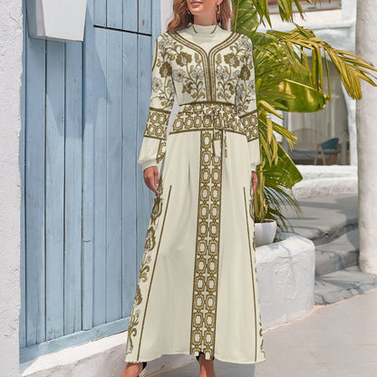 InterestPrint Long Sleeve High Neck All Over Print Long Dress