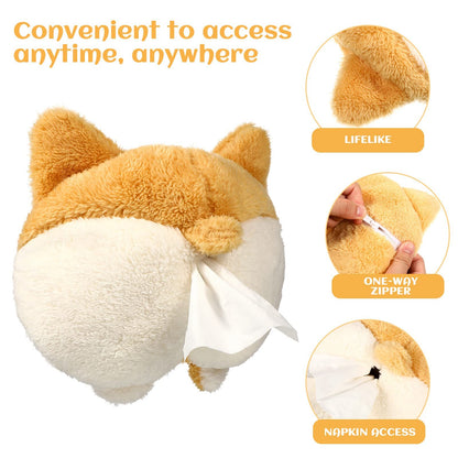 Tissue Box Cover Soft Adorable Corgi Butt Shaped Creative Storage Bag Hanging Pouch Tissue Box Wrapper For Car Home - Zeedeey - All stuffs go, go figure