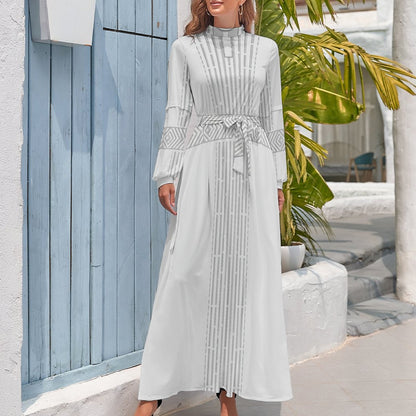 InterestPrint Long Sleeve High Neck Long Dress All Over Print