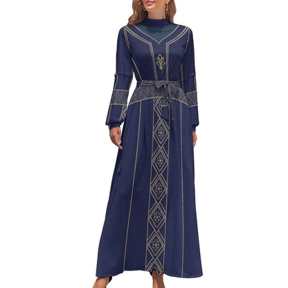 Design Long Sleeve High Neck Long Dress - Zeedeey - All stuffs go, go figure