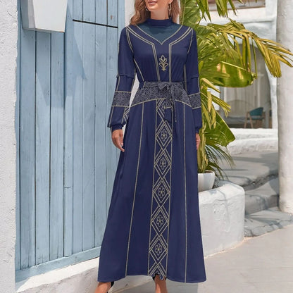 Design Long Sleeve High Neck Long Dress - Zeedeey - All stuffs go, go figure