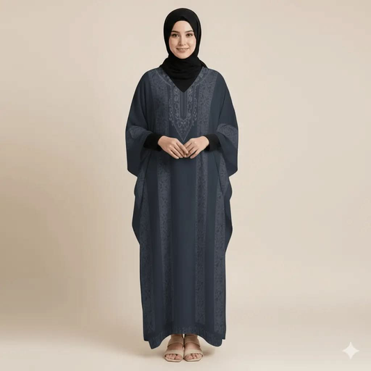 Dark blue Design V-Neck Kaftan Dress - Zeedeey - All stuffs go, go figure