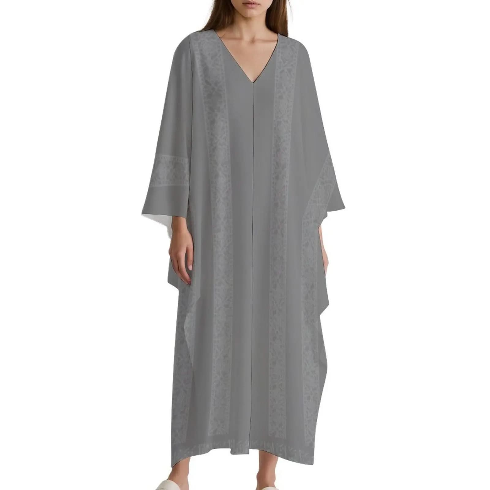 Gray Stylish Design V-Neck Kaftan Dress - Zeedeey - All stuffs go, go figure