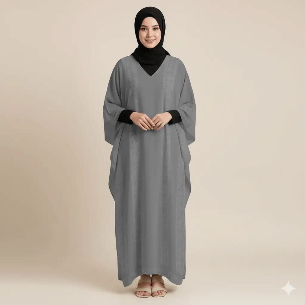 Gray Stylish Design V-Neck Kaftan Dress - Zeedeey - All stuffs go, go figure