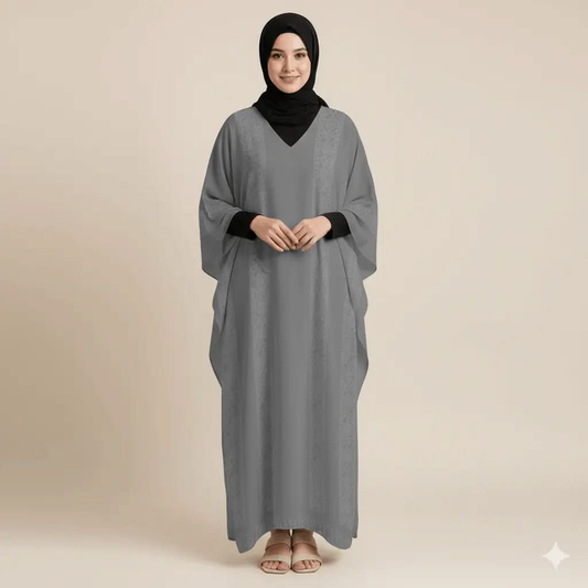 Gray Stylish Design V-Neck Kaftan Dress - Zeedeey - All stuffs go, go figure
