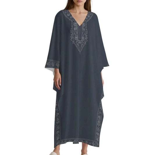 Dark blue Design V-Neck Kaftan Dress - Zeedeey - All stuffs go, go figure