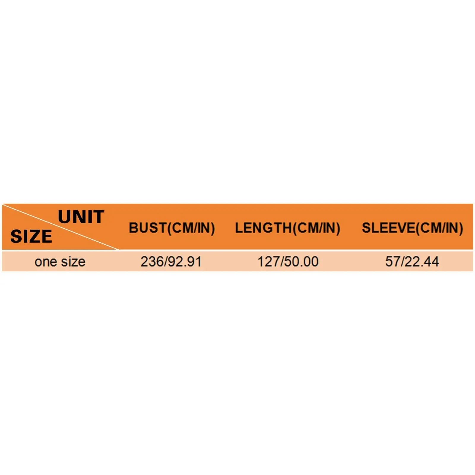 Size chart showing one size kaftan dress measurements: bust 236 cm, length 127 cm, sleeve 57 cm