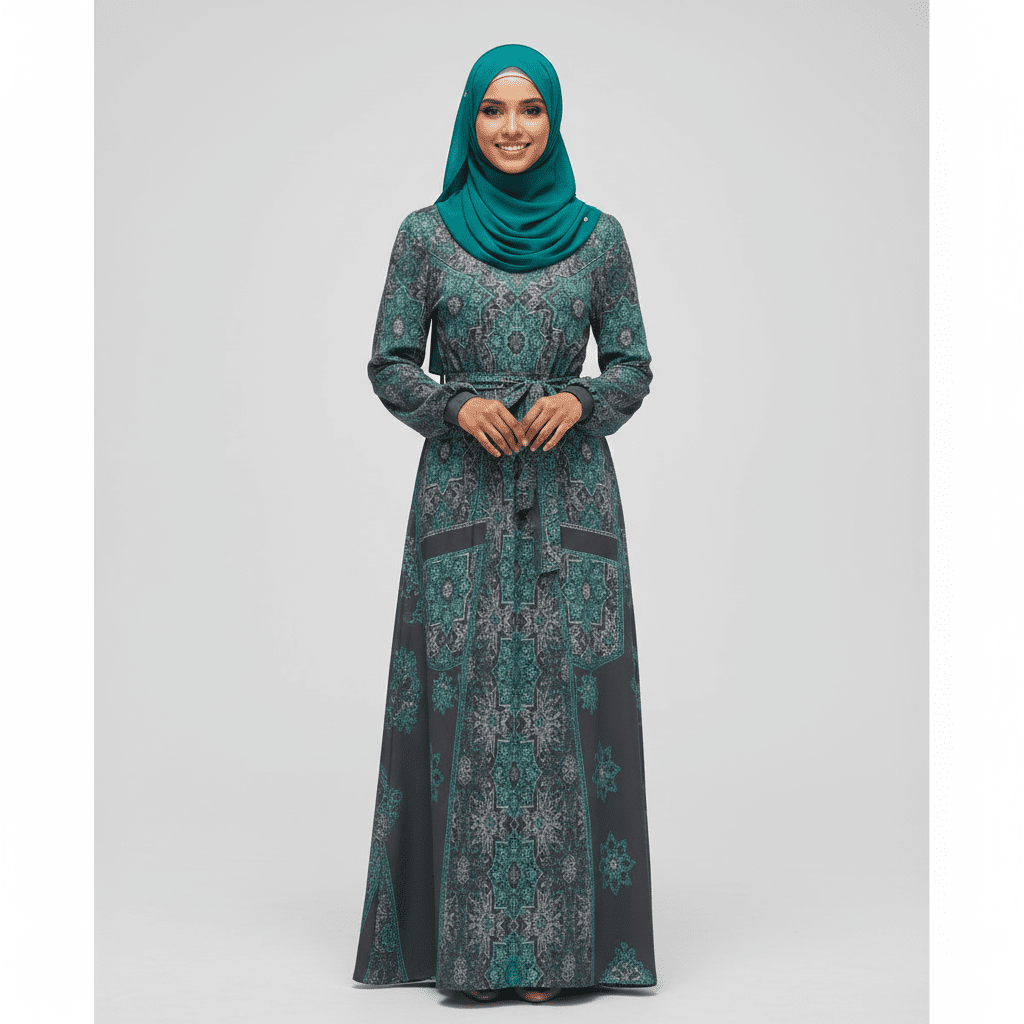 InterestPrint Long Sleeve High Neck Long Dress Polyester Spandex All Over Print