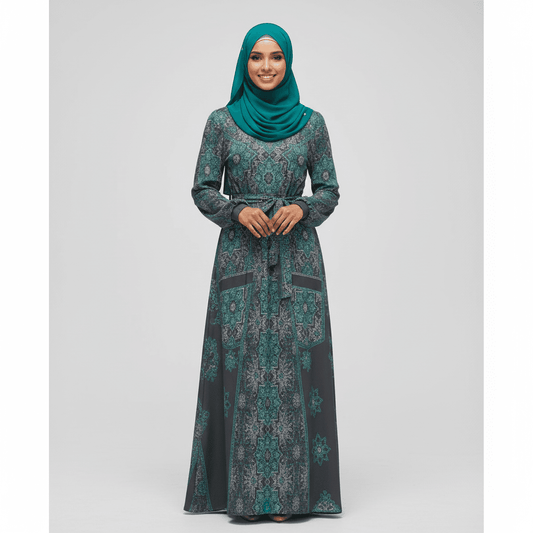 InterestPrint Long Sleeve High Neck Long Dress Polyester Spandex All Over Print