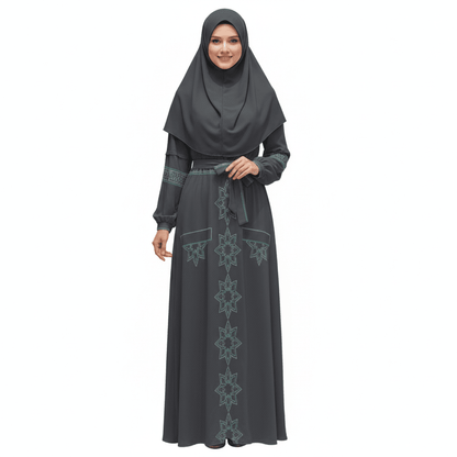 InterestPrint Long Sleeve High Neck Long Dress Polyester All Over Print