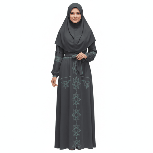 InterestPrint Long Sleeve High Neck Long Dress Polyester All Over Print