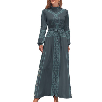 InterestPrint All Over Print Long Sleeve Maxi Dress - Zeedeey - All stuffs go, go figure