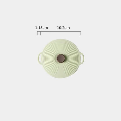 Round food-grade silicone fresh-keeping cover with handles and central knob, 10.2cm diameter, light green
