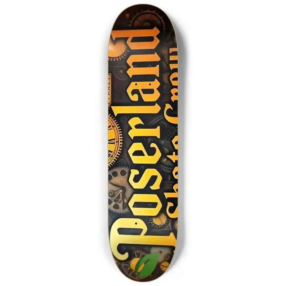 Posebrand skate custom skateboard deck with steampunk clock and gear graphics