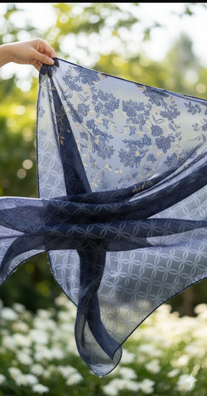 Blue flora scarf hijab - Zeedeey - All stuffs go, go figure